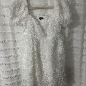 White Floral Puff Sleeve Babydoll Dress